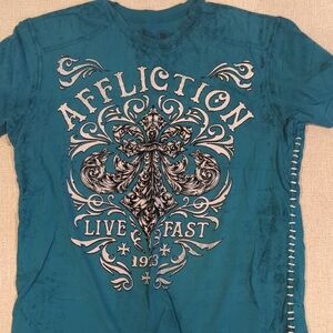 Affliction Teal Graphic Tee with White Accents